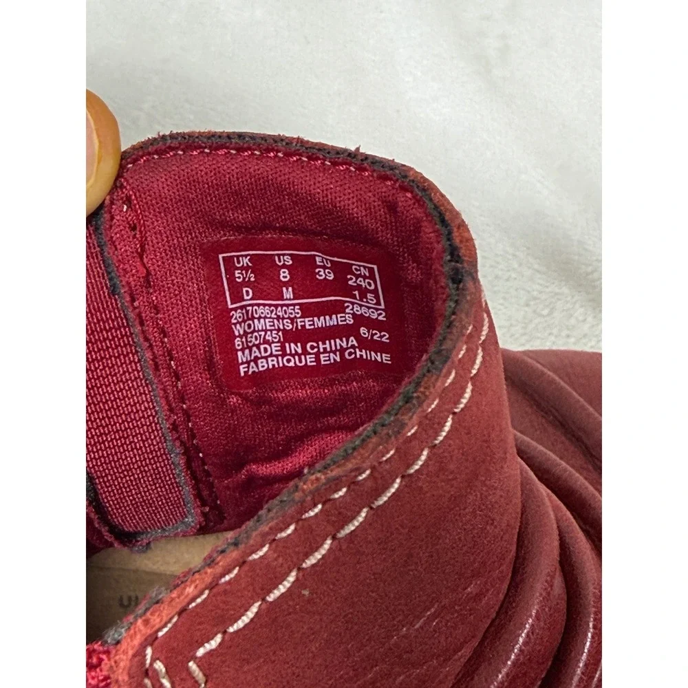 Clarks Collection Caroline Orchid Ankle Boots Women 8 Red Leather Ruched Comfort